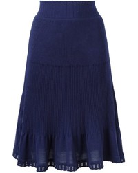 Темно-синяя шерстяная вязаная юбка от Alberta Ferretti