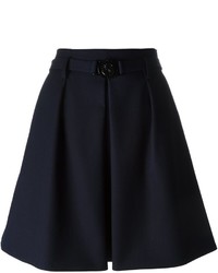 Темно-синяя шерстяная короткая юбка-солнце со складками от Kenzo