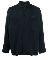 Мужская темно-синяя шерстяная куртка-рубашка от Needles