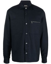 Мужская темно-синяя шерстяная куртка-рубашка от Zegna