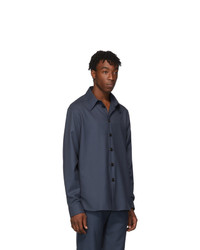 Мужская темно-синяя шерстяная рубашка с длинным рукавом от Gucci
