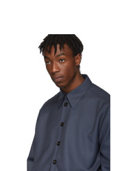 Мужская темно-синяя шерстяная рубашка с длинным рукавом от Gucci