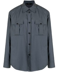 Мужская темно-синяя шерстяная рубашка с длинным рукавом от Brioni