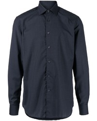 Мужская темно-синяя шерстяная рубашка с длинным рукавом от Corneliani