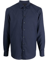 Мужская темно-синяя шерстяная рубашка с длинным рукавом от Emporio Armani