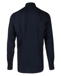 Мужская темно-синяя шерстяная рубашка с длинным рукавом от Dell'oglio