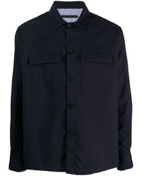 Мужская темно-синяя шерстяная рубашка с длинным рукавом от Low Brand