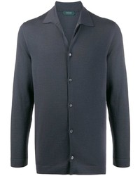 Мужская темно-синяя шерстяная рубашка с длинным рукавом от Zanone