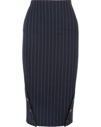 Темно-синяя шерстяная юбка-карандаш в вертикальную полоску от Victoria Beckham