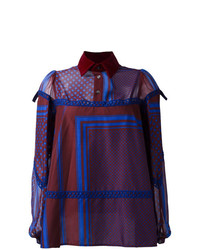 Фиолетовая блузка с длинным рукавом с принтом от Sacai