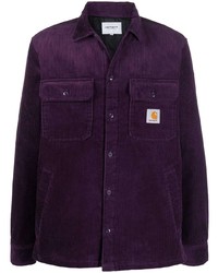 Фиолетовая вельветовая рубашка с длинным рукавом