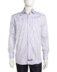 Фиолетовая классическая рубашка в вертикальную полоску
