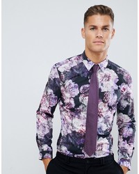 Фиолетовая классическая рубашка с цветочным принтом