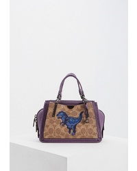Фиолетовая кожаная большая сумка от Coach