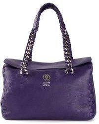 Фиолетовая кожаная большая сумка от Roberto Cavalli