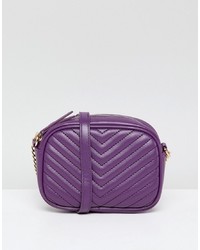 Фиолетовая кожаная стеганая сумка через плечо от New Look