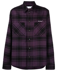 Мужская фиолетовая рубашка с длинным рукавом в шотландскую клетку от Off-White