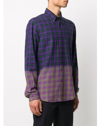 Мужская фиолетовая рубашка с длинным рукавом в шотландскую клетку от Aspesi