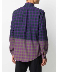 Мужская фиолетовая рубашка с длинным рукавом в шотландскую клетку от Aspesi
