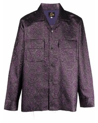 Мужская фиолетовая рубашка с длинным рукавом с вышивкой от Needles