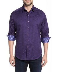 Фиолетовая рубашка с длинным рукавом с геометрическим рисунком