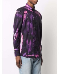 Мужская фиолетовая рубашка с длинным рукавом с принтом от Moschino