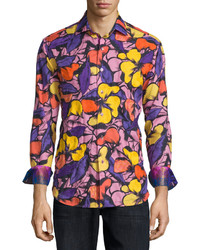 Фиолетовая рубашка с длинным рукавом с цветочным принтом