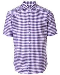 Мужская фиолетовая рубашка с коротким рукавом в клетку от D'urban