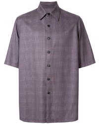Фиолетовая рубашка с коротким рукавом в шотландскую клетку