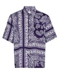 Фиолетовая рубашка с коротким рукавом с "огурцами"