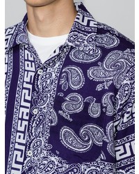 Мужская фиолетовая рубашка с коротким рукавом с "огурцами" от Aries
