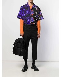 Мужская фиолетовая рубашка с коротким рукавом с принтом от Prada