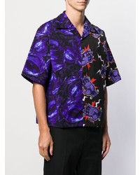 Мужская фиолетовая рубашка с коротким рукавом с принтом от Prada