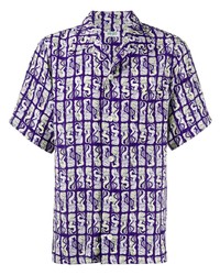 Мужская фиолетовая рубашка с коротким рукавом с принтом от Kenzo