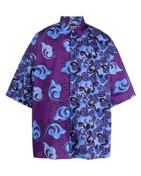 Мужская фиолетовая рубашка с коротким рукавом с принтом от VERSACE JEANS COUTURE