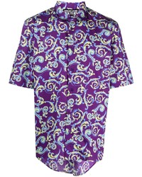 Мужская фиолетовая рубашка с коротким рукавом с принтом от VERSACE JEANS COUTURE