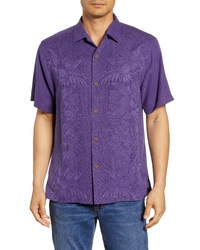 Фиолетовая рубашка с коротким рукавом с цветочным принтом
