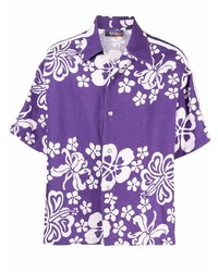 Мужская фиолетовая рубашка с коротким рукавом с цветочным принтом от Just Don