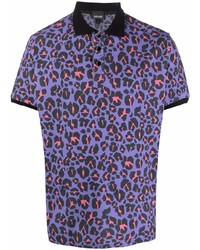 Фиолетовая футболка-поло с леопардовым принтом