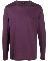 Мужская фиолетовая футболка с длинным рукавом от Balmain