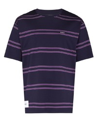 Мужская фиолетовая футболка с круглым вырезом в горизонтальную полоску от WTAPS