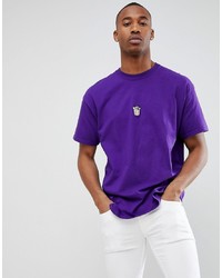 Фиолетовая футболка с круглым вырезом с вышивкой