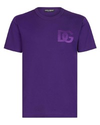 Мужская фиолетовая футболка с круглым вырезом с вышивкой от Dolce & Gabbana