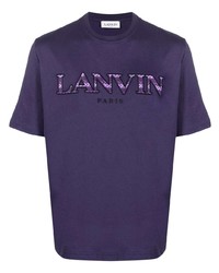 Мужская фиолетовая футболка с круглым вырезом с вышивкой от Lanvin