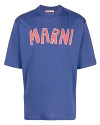 Мужская фиолетовая футболка с круглым вырезом с вышивкой от Marni