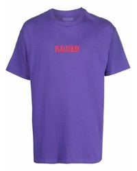Мужская фиолетовая футболка с круглым вырезом с вышивкой от Pleasures
