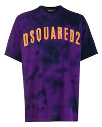 Мужская фиолетовая футболка с круглым вырезом с принтом тай-дай от DSQUARED2