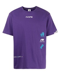 Мужская фиолетовая футболка с круглым вырезом с принтом от AAPE BY A BATHING APE