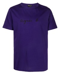Мужская фиолетовая футболка с круглым вырезом с принтом от agnès b.