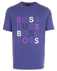 Мужская фиолетовая футболка с круглым вырезом с принтом от BOSS
